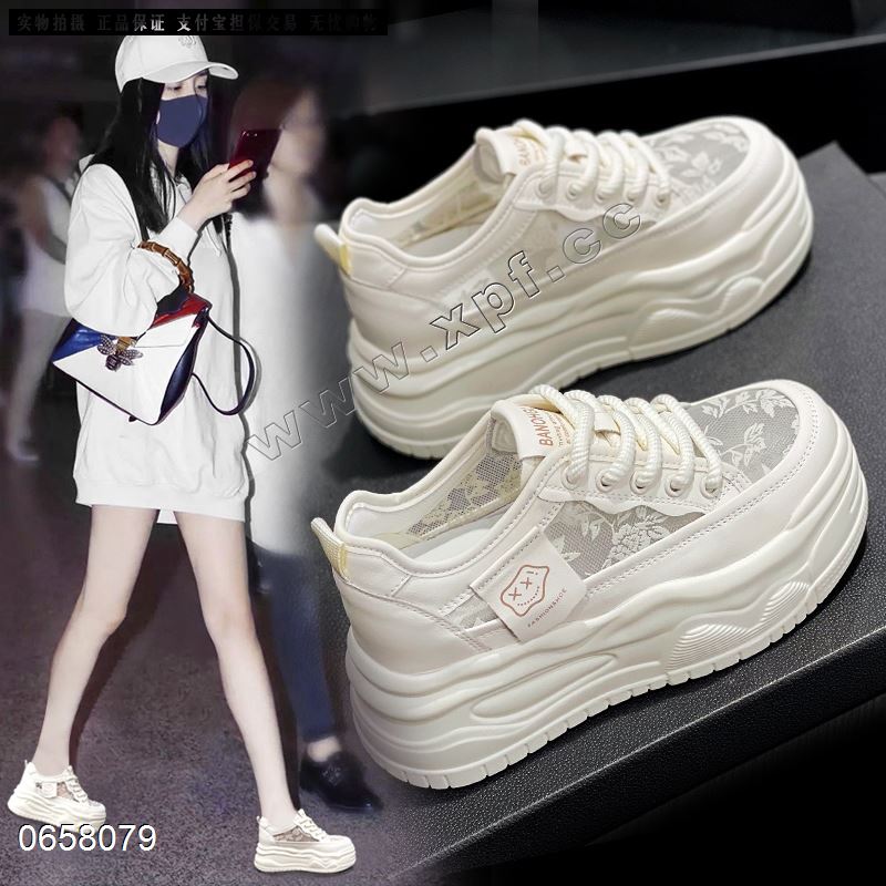 百搭厚底内增高单网透气休闲鞋6056   跟高：6+2CM