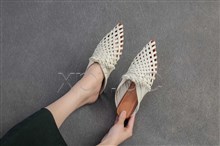 复古手工编织尖头头层牛皮半拖鞋 178-11