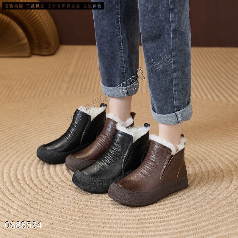 头层牛皮内里纯羊毛保暖舒服一脚蹬橡胶防滑大底女鞋7788