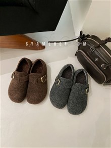 新款韩系一脚蹬加绒毛呢勃肯鞋