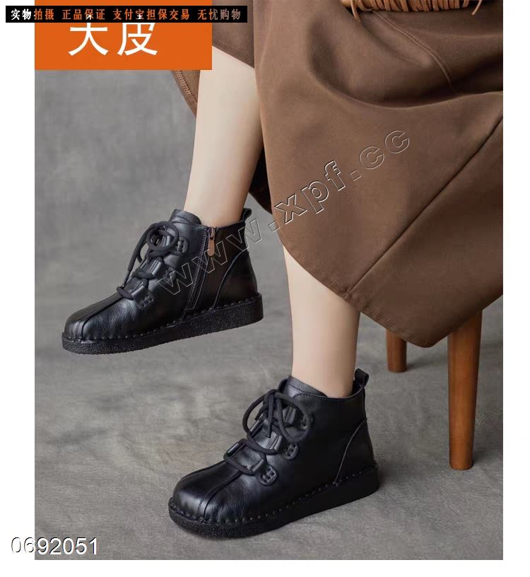 头层牛皮加棉短靴