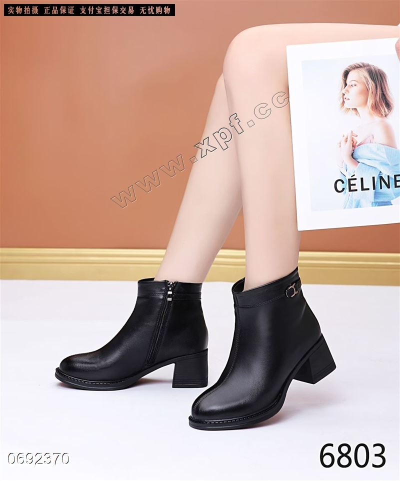 新款跟鞋成型底软底软面绒里短靴6803