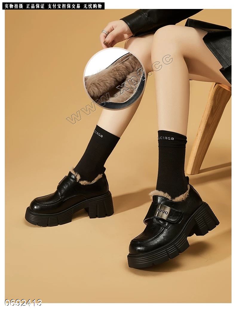 通勤皮鞋女款厚底保暖棉鞋2017