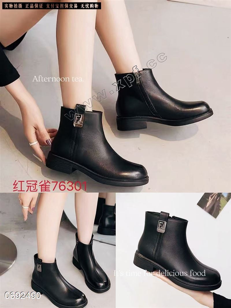 头层牛皮绒里短靴