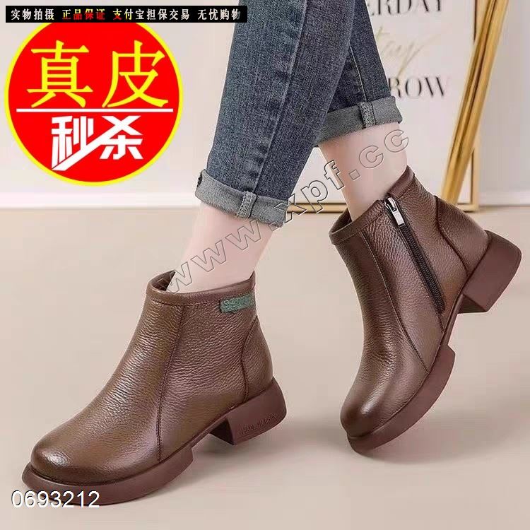 头层牛皮短靴  加棉