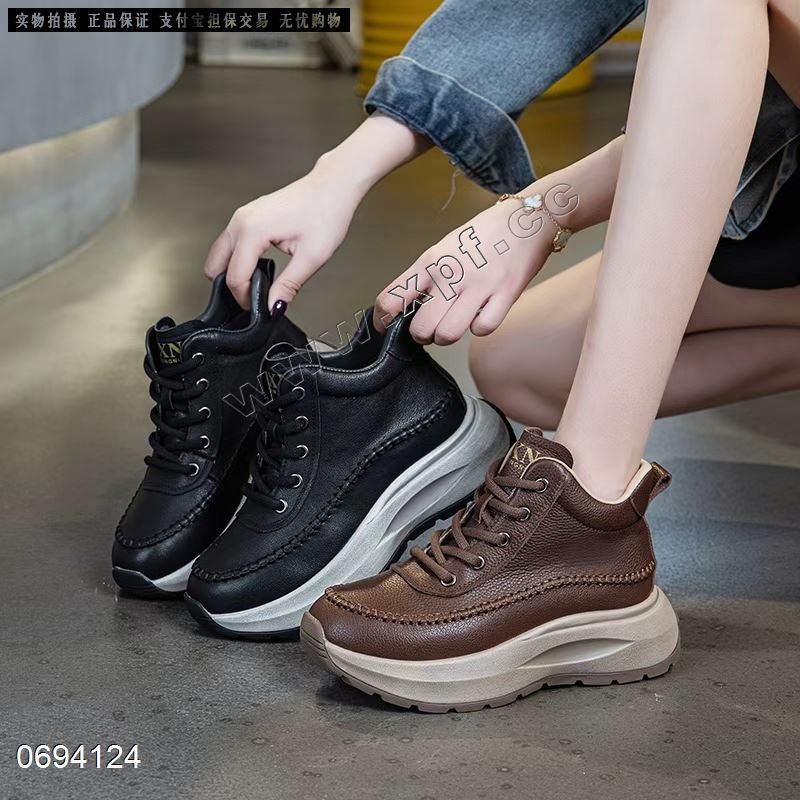 新款头层牛皮厚底高帮休闲鞋8756  单里