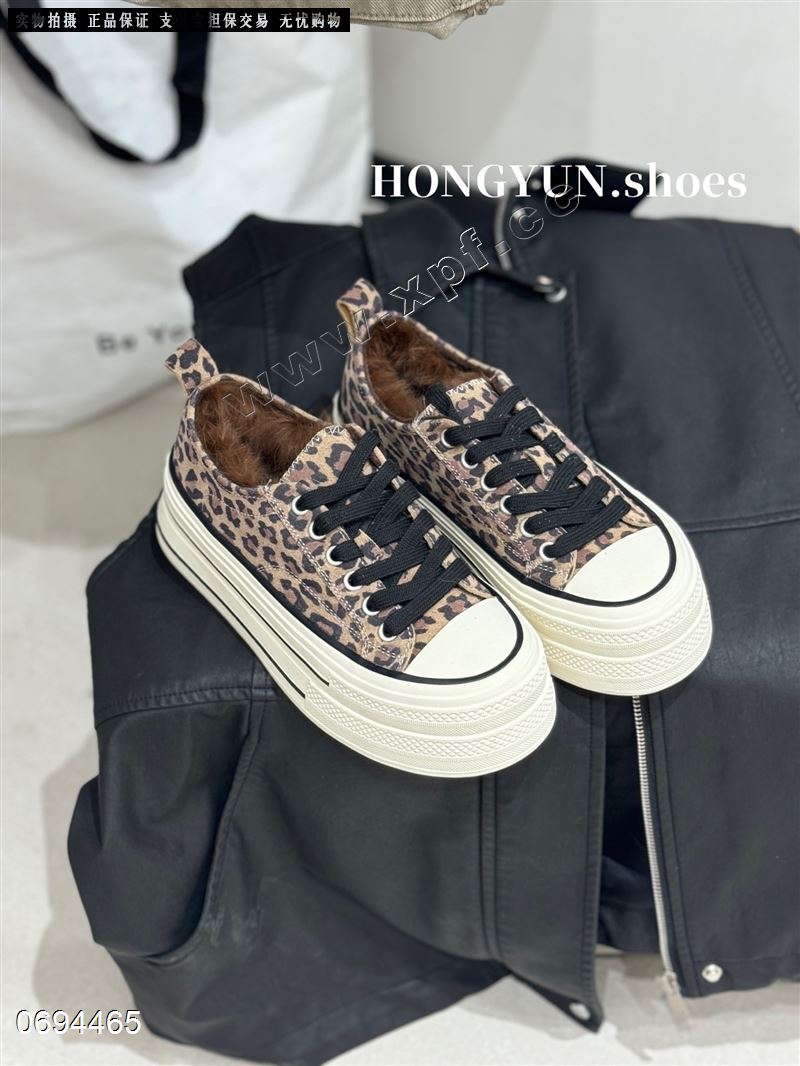 新款韩系豹纹真皮真毛厚底休闲单鞋318-5B