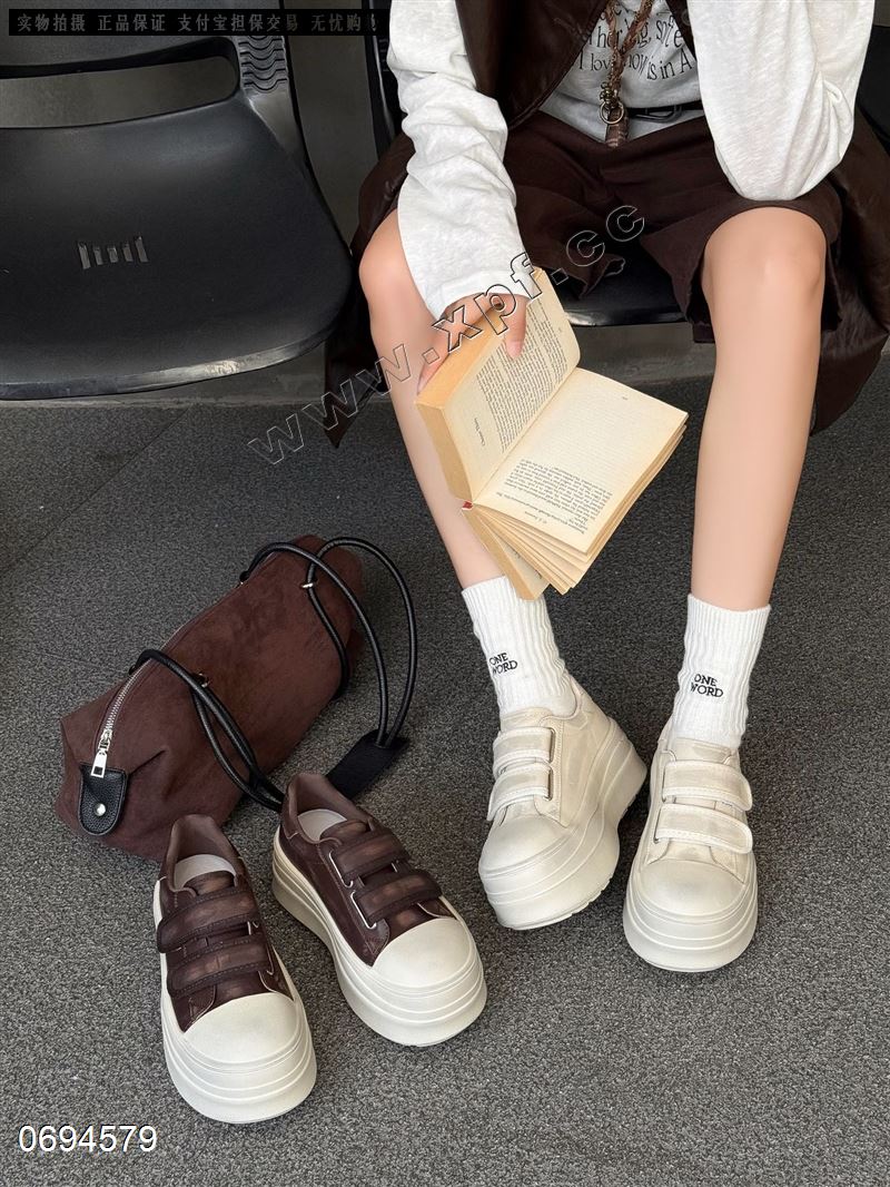 新款厚底擦色欧版魔术贴松糕鞋866-2P