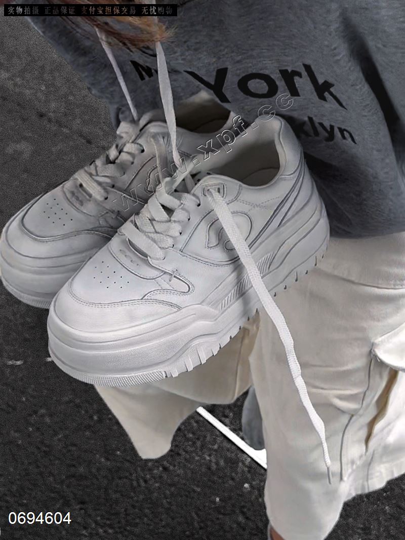 新款鞠婧祎GGCC同款明星厚底真皮百搭ins小白鞋 7736