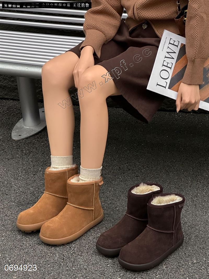 新款头层牛皮短靴真皮真毛雪地靴25936