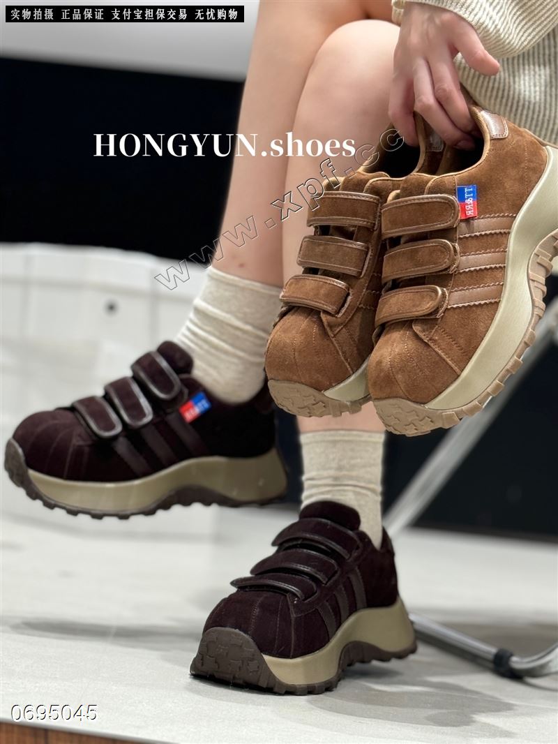 新款小蛮腰系带两杠经典百搭厚底棒球德训魔术贴9900-2