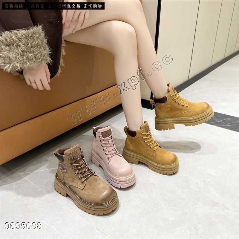 秋冬加绒厚底大黄蜂英伦风复古短靴3008-23  平底6厘米， 内增高8厘米可选