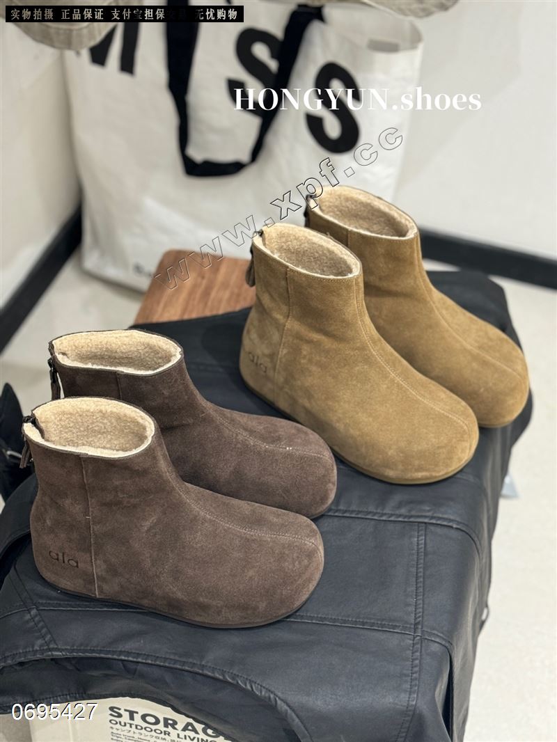 新款羊羔毛韩系真皮内增高博肯短靴25966  绒里