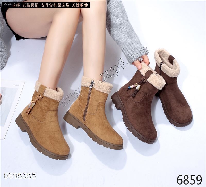新款羊羔毛软底软面短靴6859