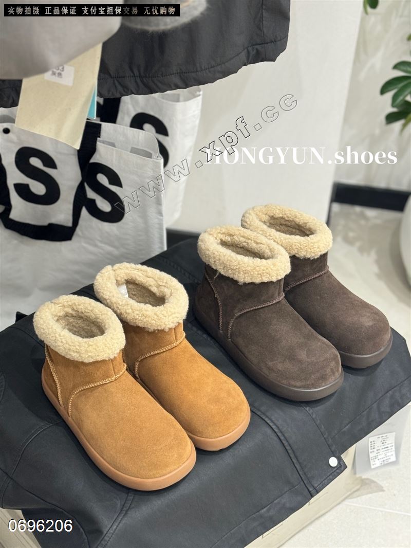 新款一脚蹬真皮羊羔毛雪地靴 25968