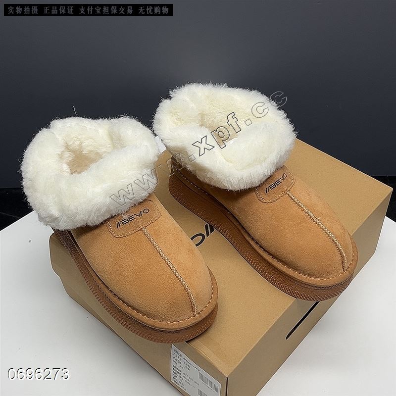 新款爆款加绒保暖短筒毛毛棉鞋防滑面包鞋25801-4