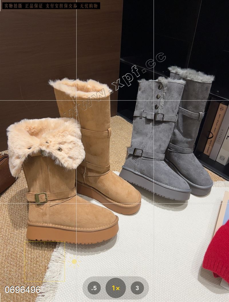 新款单排扣长靴羊京绒雪地靴