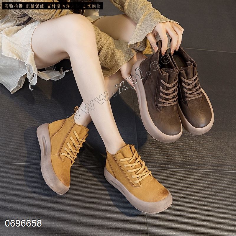 新款头层牛皮厚底高帮休闲鞋86682   单里 绒里