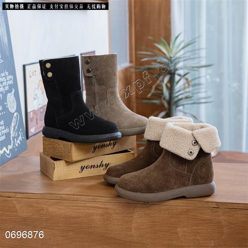 新款磨砂皮真皮翻领两穿马丁靴大头机车靴短靴平底雪地棉2329  防水防污工艺