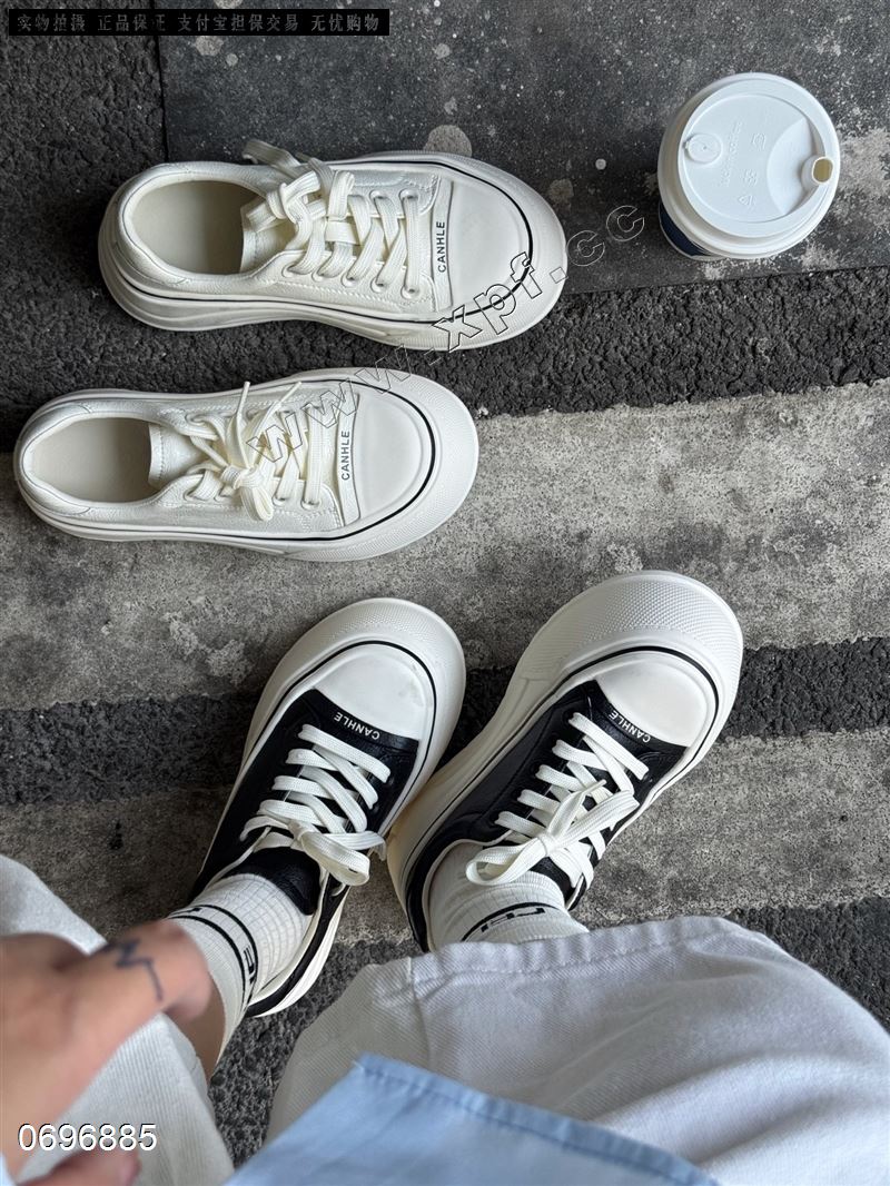 新款厚底休闲典百搭四季款真皮发泡厚底小白7730