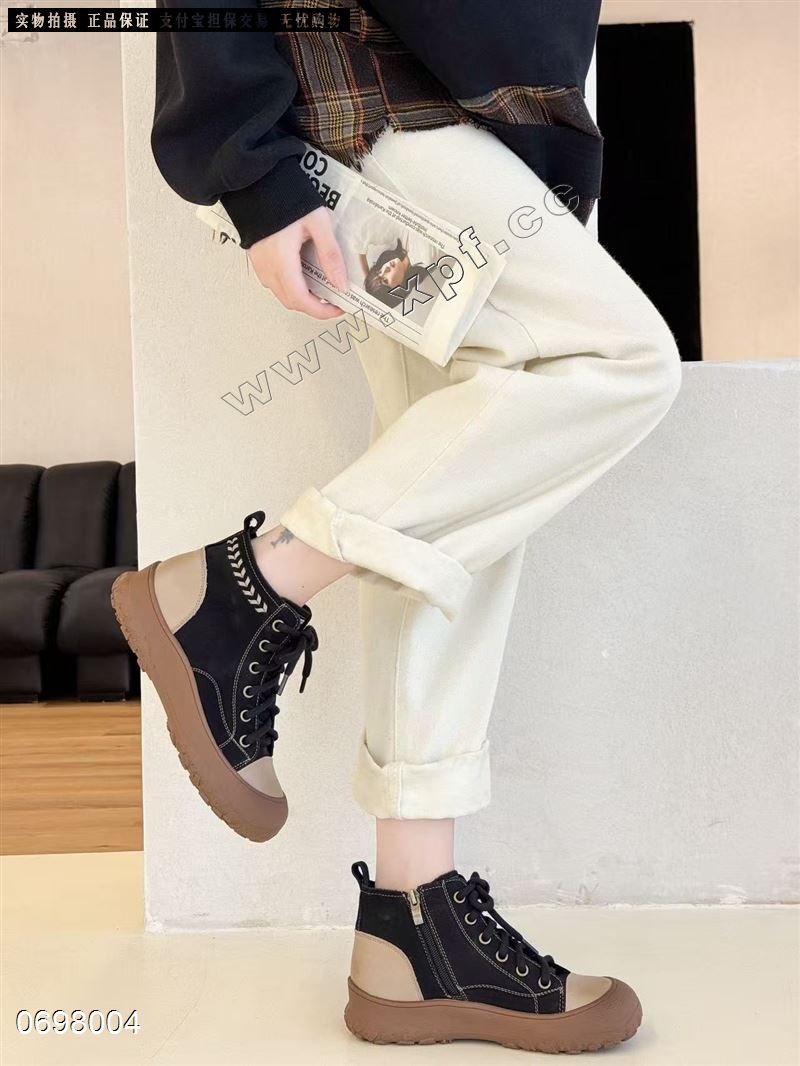 新款里外全皮麦穗设计高帮休闲鞋