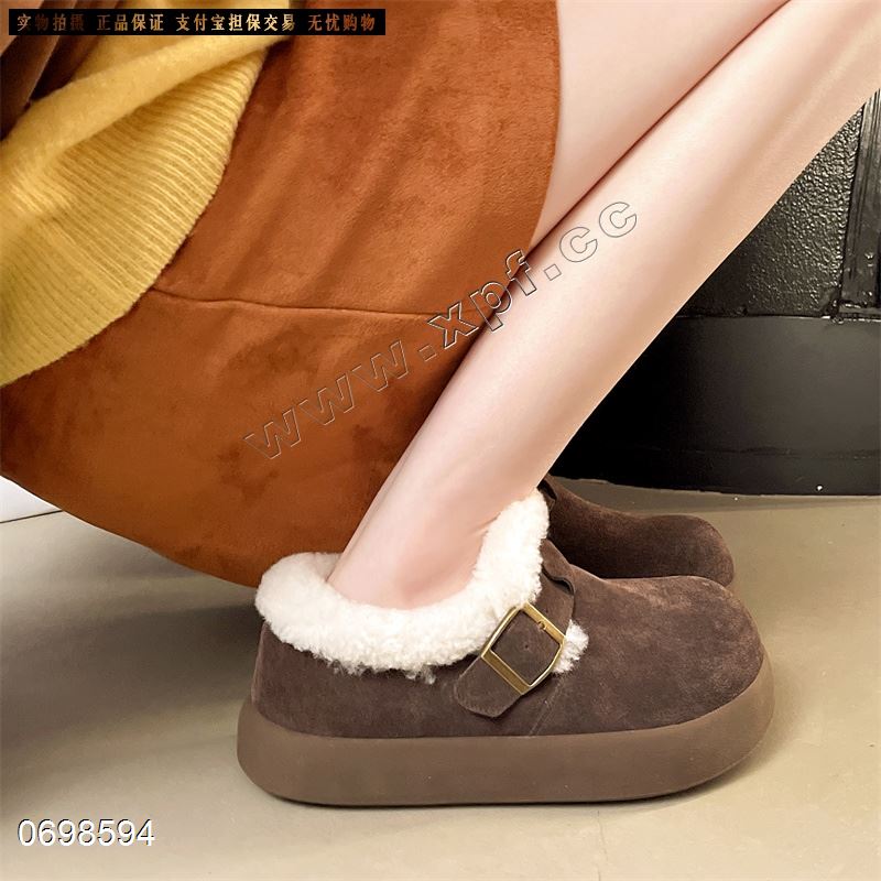 新款磨砂皮真毛厚底棉鞋5519