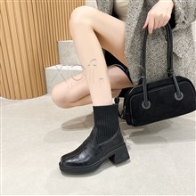 拼接款袜子靴女韩版瘦瘦时装靴子厚底高跟休闲真皮短靴6999 内里：超柔  跟高6CM