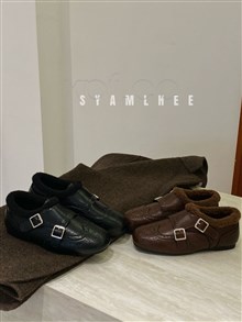 新款绒里复古布洛克雕花一脚蹬加绒乐福鞋 2571-3