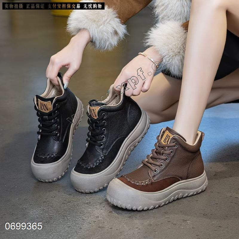 新款头层牛皮绒里厚底短靴8766