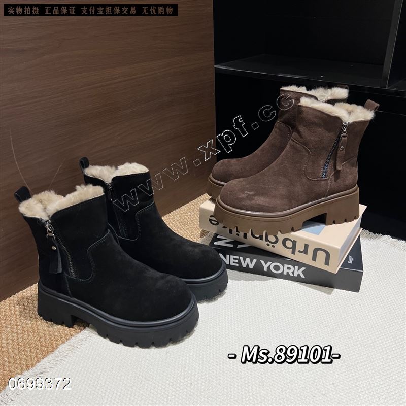 新款头层牛皮厚底短靴89101