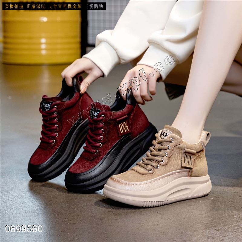 新款头层牛皮厚底高帮休闲鞋8917  单里