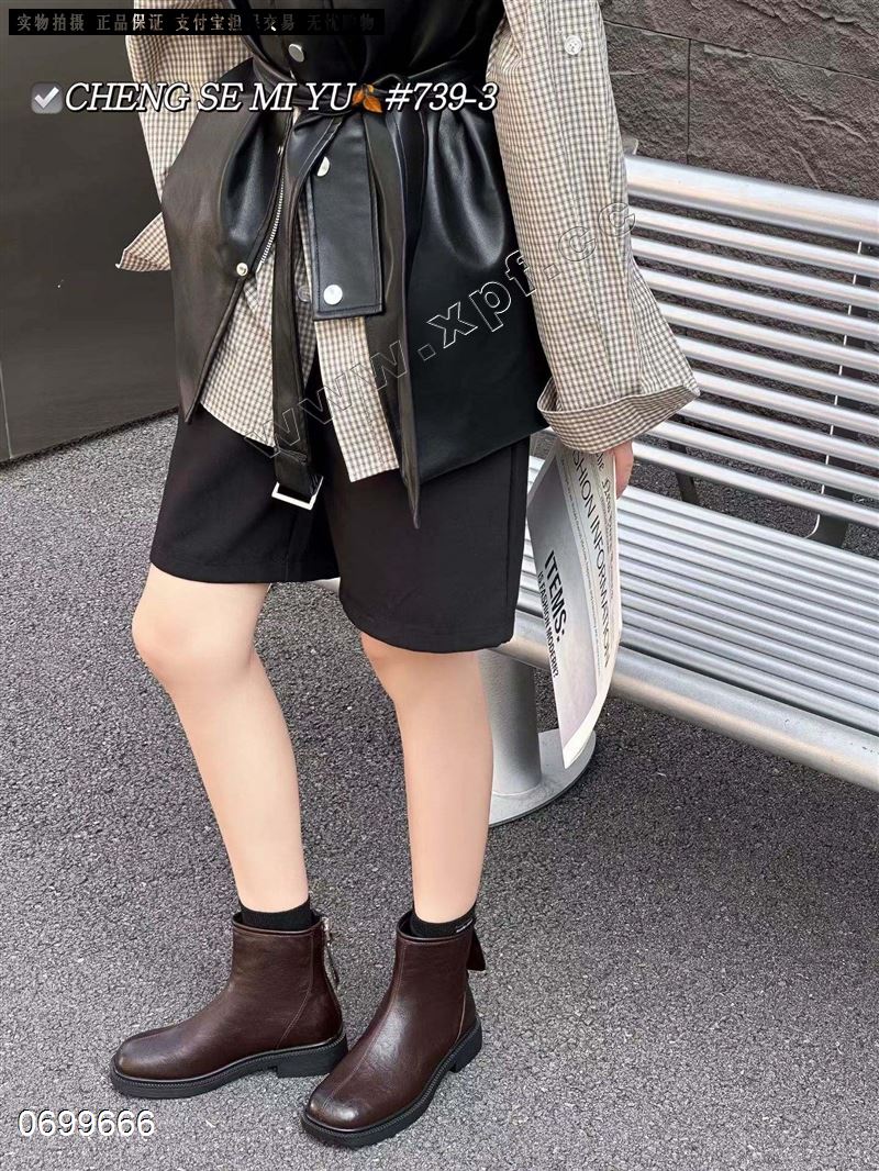 加棉短靴739-3  黑色56棕色5678清货