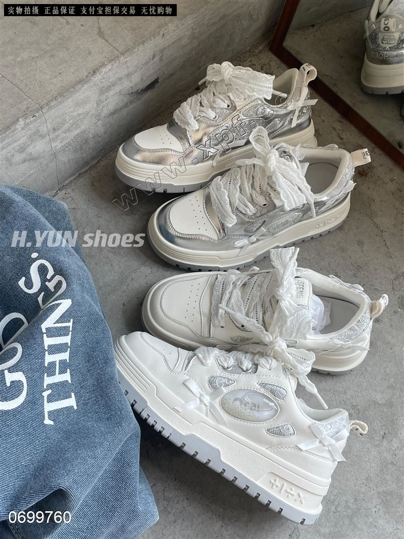 新款双色厚底休闲鞋厚底蕾丝板鞋9998