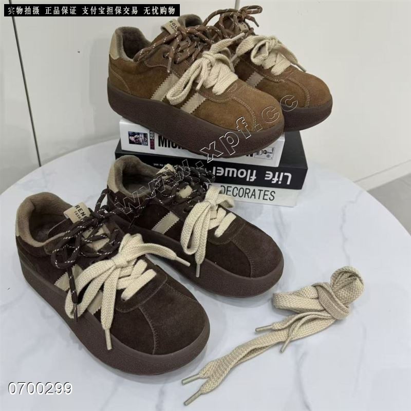 新款复古真皮加绒板鞋丑萌轻便运动鞋潮酷摇摇鞋5230