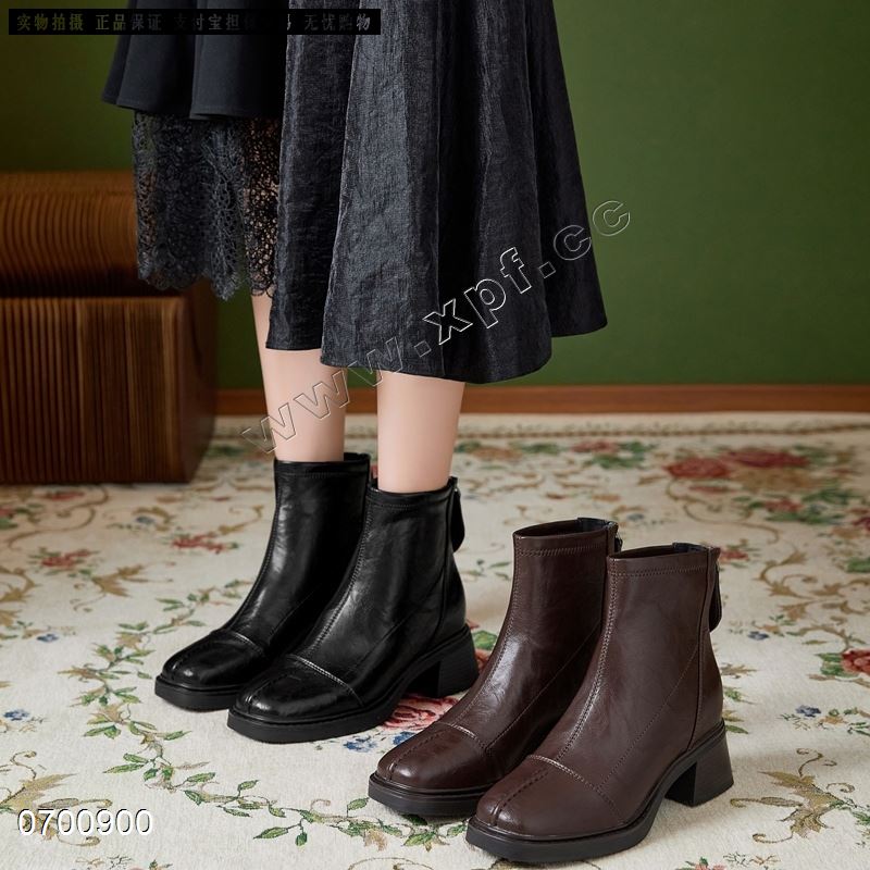 新款休闲鞋粗跟增高加绒短靴F2118