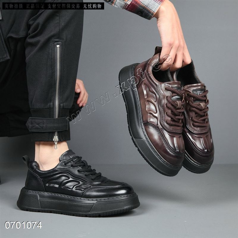 新款平底休闲百搭真皮板鞋男士增高软底青年运动潮鞋 12033