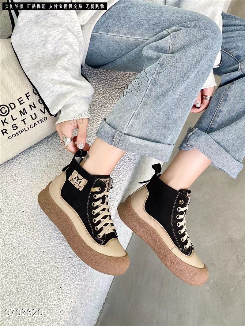 新款厚底拼色古一脚蹬圆头高帮鞋HF24552-T