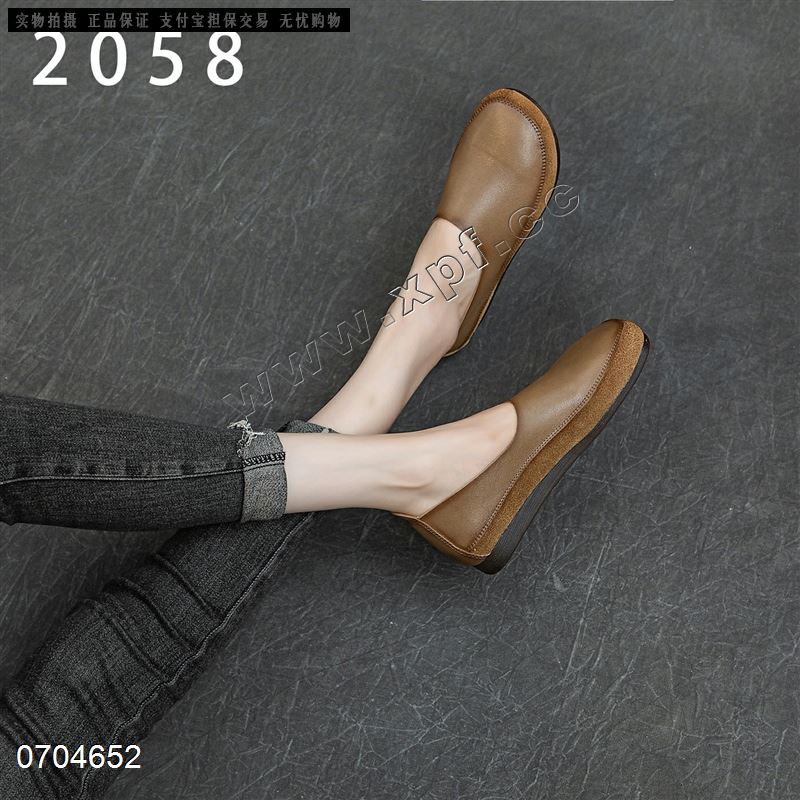 新款头层水洗牛皮鞋面软底软面单鞋2058