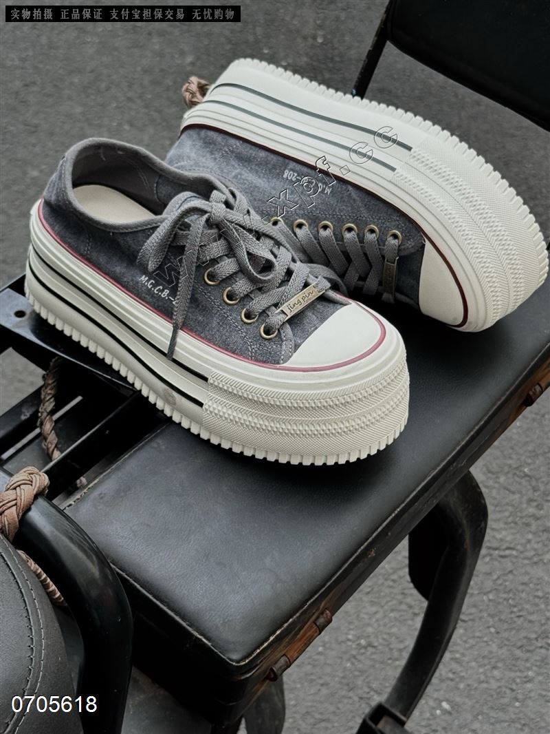 新款洗复古感帆布四季款百搭厚底休闲鞋7728