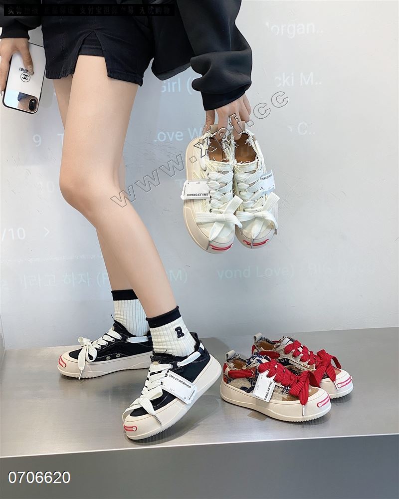 新款檀健次李晨同款低帮开口笑厚底帆布鞋5016