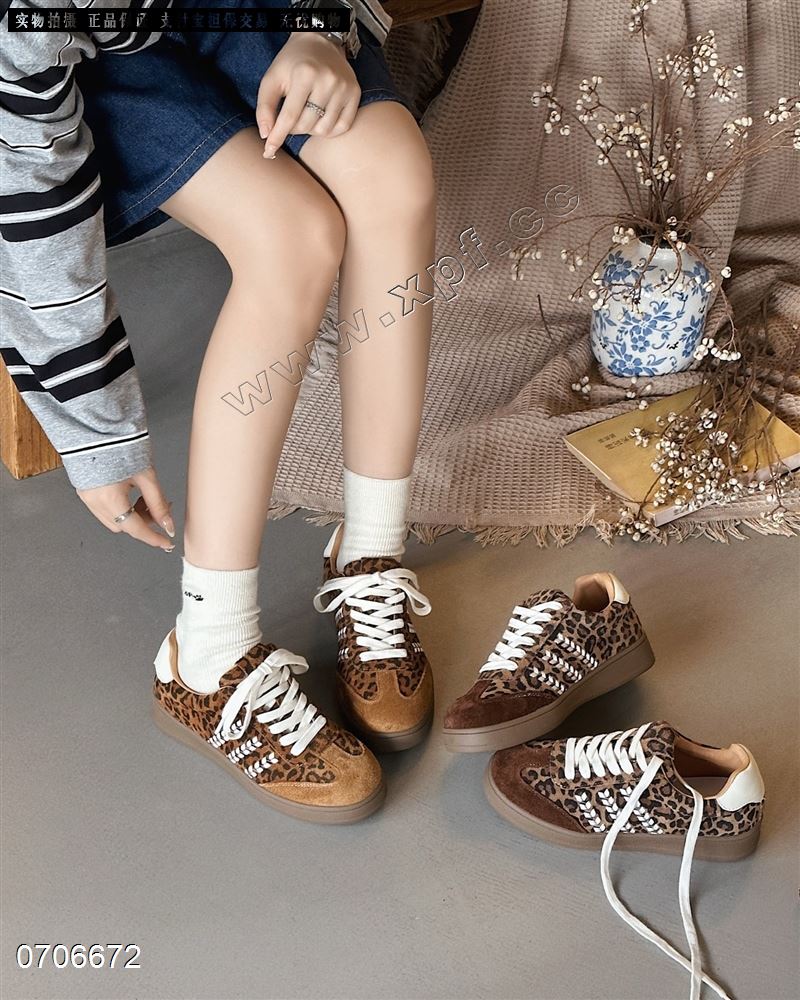 新款豹纹头层牛皮德训鞋休闲鞋81296