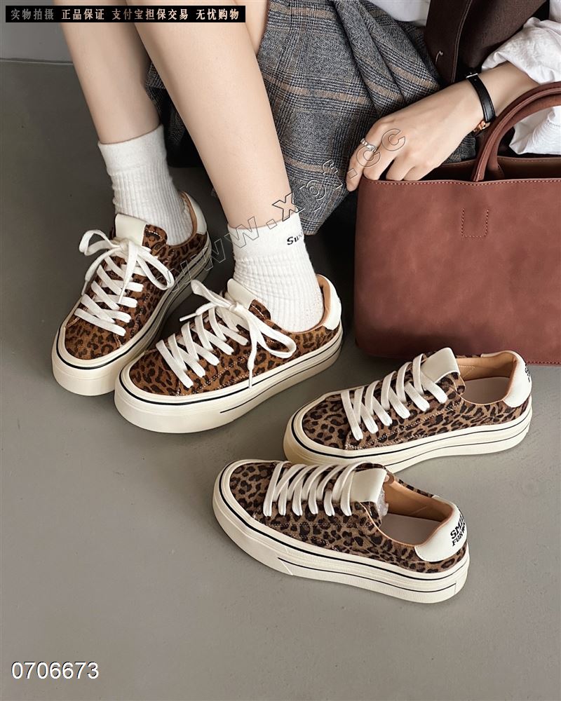 新款头层牛皮复古豹纹鞋休闲鞋1989