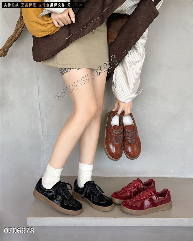 新款头层牛皮厚底德训鞋休闲鞋8129-1