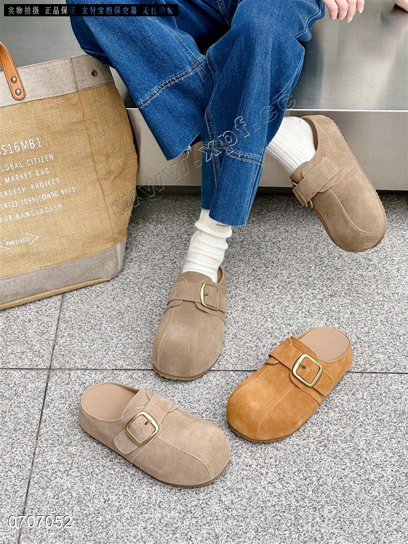 新款丑萌大头勃肯鞋内增高厚底包头半拖鞋8589