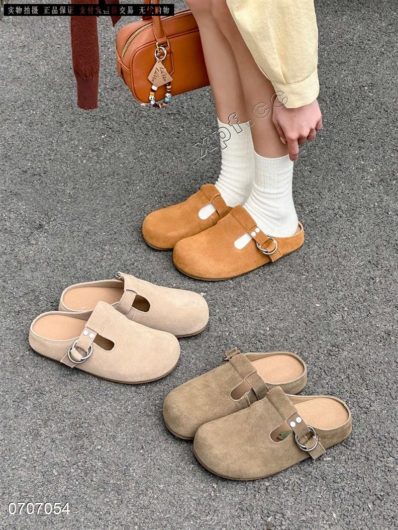 新款纯色仙女百搭洋气舒适休闲半托包头勃肯鞋7829