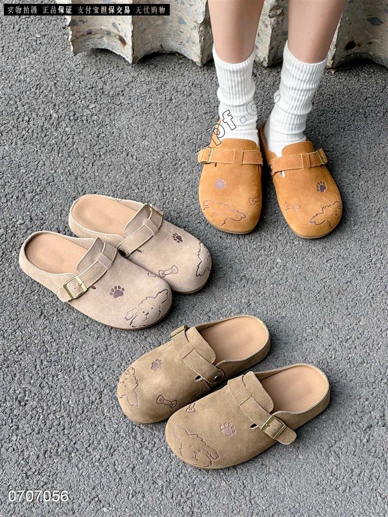 新款女鞋懒人一脚蹬潦草涂鸦小狗包头半拖女鞋7828