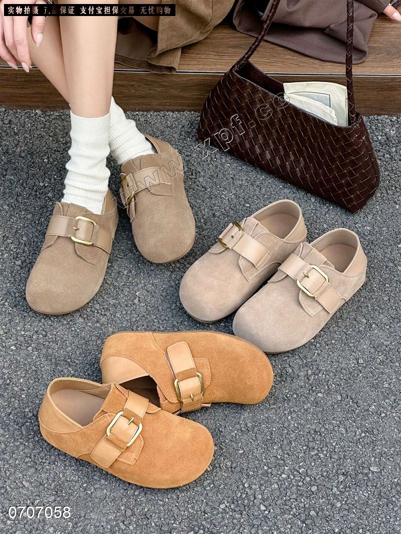 新款一脚蹬懒人单鞋平底牛皮博肯鞋929