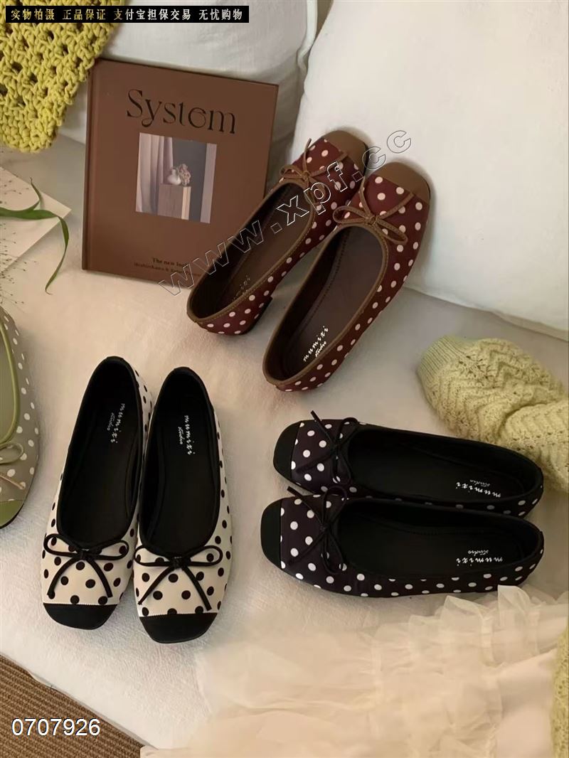 新款复古波点芭蕾鞋浅口小单鞋6186-2