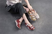 平底圆头撞色擦色休闲女鞋网面2F88