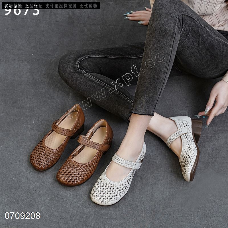 新款头层牛皮镂空浅口单鞋9673